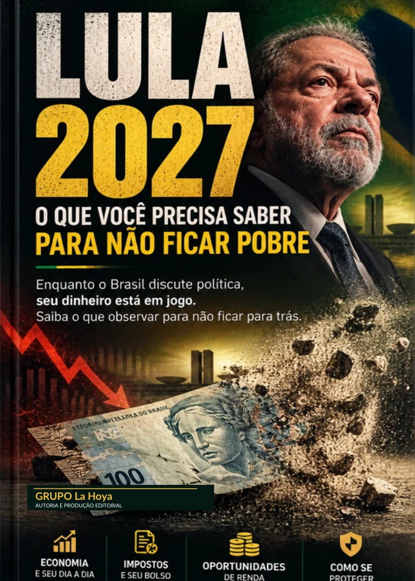 Capa real do e-book LULA 2027, com imagem ilustrativa de Lula, notas de real e gráficos, publicado pelo GRUPO La Hoya